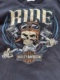 Harley Davidson スカル 両面プリント フェード Tシャツ XL