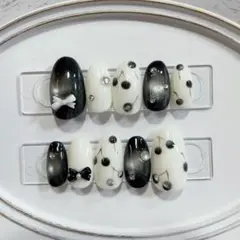 【現品・即購入可】ネイルチップ ハンドメイド ブラックマグ さくらんぼネイル