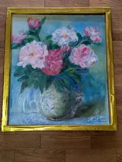 空飛ぶ画家、糸川裕志の静物画、牡丹の花です、油絵、真作、F4号