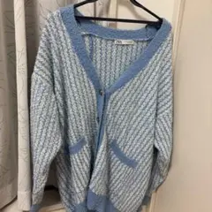 ZARA 青と白のストライプ カーディガン XS