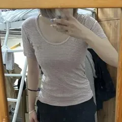 赤 ボーダー 半袖Tシャツ ドクロ y2k 平成ギャル グランジ ピチT