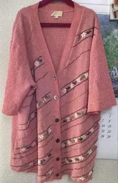 カーディガン 半袖　ピンク　花刺繍　昭和　銀座