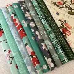 希少USA輸入生地はぎれ10枚⭐︎グリーンD⭐︎まとめ売り⭐︎カットクロスパッチワーク