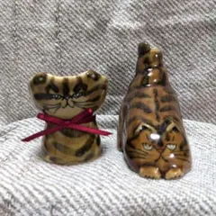 中古品【茶トラ猫＆三毛猫】2点セット♡布施猫笑店♡陶器製♡ - メルカリ