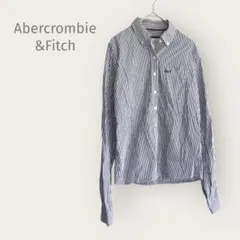 アバクロンビー&フィッチ　【S】長袖シャツ　ストライプ　青　白　マリン　綿　春夏