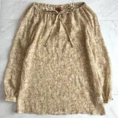 トリーバーチ シルク100% 総柄　フラワーブラウス リボン ゆったり　ロゴ