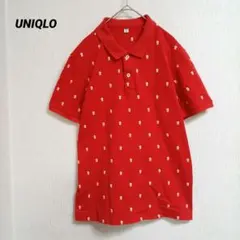 UNIQLO ユニクロ『L』ドライカノコ ポロシャツ 半袖 ライオン柄　赤×黄色
