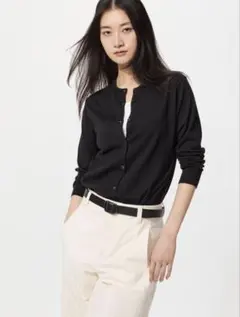 新品タグ付　UNIQLO UVカットクルーネックカーディガン　ブラック　L