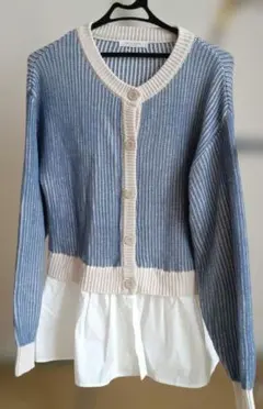 chocol raffine カーディガン 青と白のストライプ