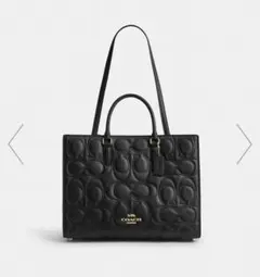 COACH マギー スモールトート レザー シグネチャー エンボス ブラック