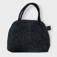 美品 アンテプリマ イタリア製 ビーズ 花柄 ハンドバッグ ブラック