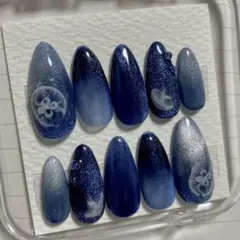 紺 青色 グラデーション 海月 くらげ ネイルチップ 海 マグネット ネイル