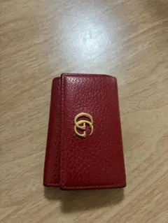 レザー三つ折りキーケース 赤 ゴールド金具