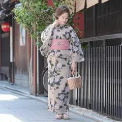 ◇最高級【綿絽浴衣】紫陽花ベージュ古典涼しゆかた白アジサイ◇着物