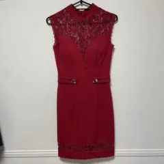 アンディ　レース装飾ハイネックタイトドレス 赤　キャバドレ