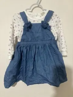 petit main デニムジャンバースカート 長袖 花柄 90cm