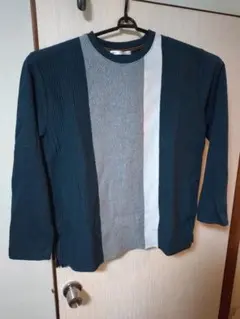 ikka XL 七分袖カットソー ダークグリーン/グレー