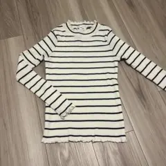 グローバルワーク 130-140cm フリルネック　ボーダーリブニット