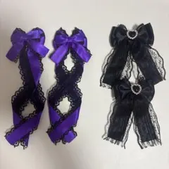 量産型 クロス ヘアクリップ 姫リボン 紫 黒 リボンクリップ 地雷系
