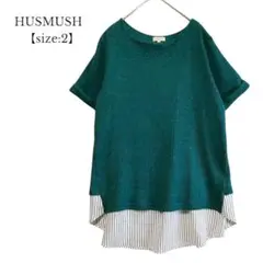 【HUSMUSH／ハッシュアッシュ】半袖 チュニック　異素材ドッキング　ゆったり