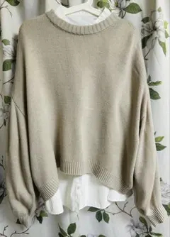 【美品】GRL ベージュ オーバーサイズ ニットセーター&シャツセット
