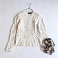 ポロラルフローレン ケーブルニット カシミヤ混 ポニー刺繍 M