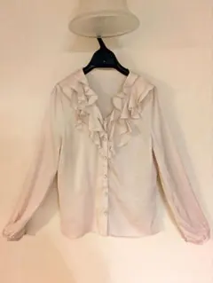 EMMA JAMES NEW YORKフリル付長袖シャツ光沢 薄いピンクMサイズ