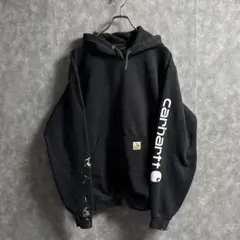Carhartt ロゴスリーブ パーカー 黒 Lサイズ ルーズフィット 古着