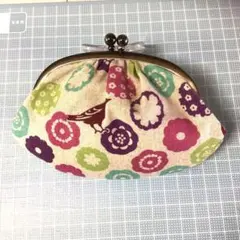 イエロー/レトロいちご＆さくらんぼ柄のがま口ポーチ(イエロー大玉