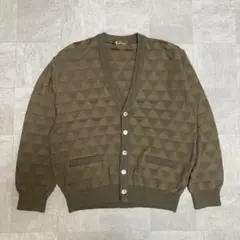 Troian カーディガン M 幾何学柄 ウール混 カーキ ブラウン