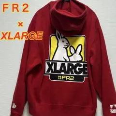 FR2×Champion コラボ パーカー 刺繍 レッド Mサイズ FR2 エフアールツー ロゴプリント プルオーバースウェット