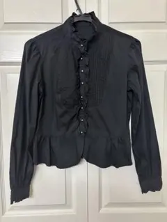 COMME CA ISM フリル付き黒長袖シャツ