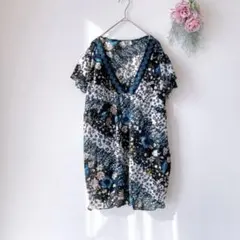 3L フレンチスリーブ チュニック/ ブラック 黒 レース エルカーマ 重ね着