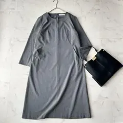DoCLASSE ドゥクラッセ キーネック ワンピース 膝丈 裏起毛 グレー