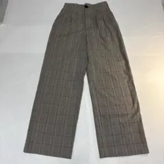【美品】GU ジーユー チェック柄 ワイドパンツ グレー Sサイズ