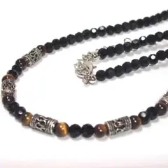 ネイティブテイストのブラックネックレス⭐️タイガーアイカラー