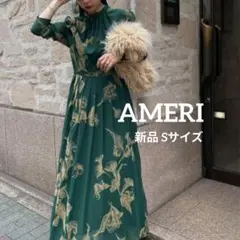 ameri アメリフローラルプリント 長袖プリーツワンピース AMERI フローラルプリント ロングワンピース フリーサイズ - メルカリ
