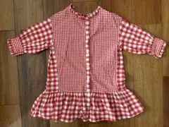 BREEZE赤と白のギンガムチェック長袖シャツワンパピース100