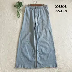 ZARA✨️ザラ(USA10)ワイドデニムパンツ 切りっぱなし ライトブルー