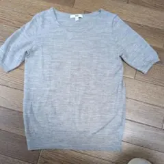 UNIQLO　メリノウールクルーネック半袖ニット　グレー　S