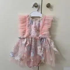 SHEIN ベビー 花刺繍 チュール ロンパース ドレス ピンク 80cm