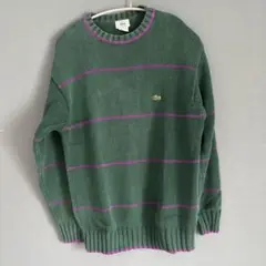 LACOSTE ダークグリーン コットンニットセーター ロゴ刺繍 グリーン