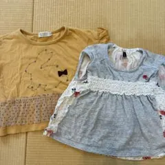 ウサギ刺繍イエロートップスとグレーTシャツセット