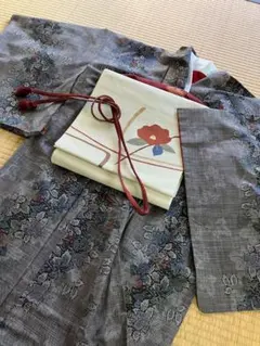 大島　紬の着物セット(赤いコート付き)