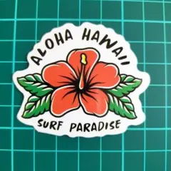 No.91  防水ステッカー　ハイビスカス　ALOHA　HAWAII　赤　緑