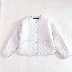 t0266／美品⭐︎ZARA ハートキルティングジャケット ホワイトノーカラー M