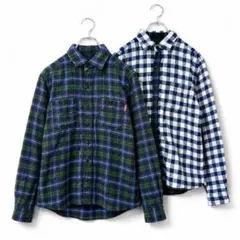 ミキハウス リバーシブル チェック シャツ 長袖 ネルシャツ 刺繍ロゴ 黒 緑