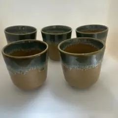 【極美品】上野焼 お猪口 5客セット 青流し ぐい呑み 酒器 伝統工芸