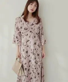natural couture 花柄ピンクロングワンピース
