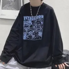 新品 オーバーサイズ ロンT 長袖 プリント カットソー トップス 黒 XL